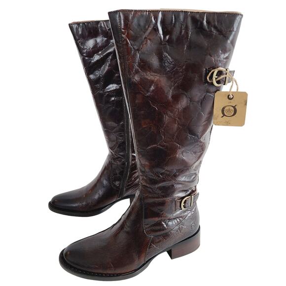 Born Dark Brown Tall Knee High Leather Riding Boots Round Toe Size 8.5 - Picture 1 of 9
